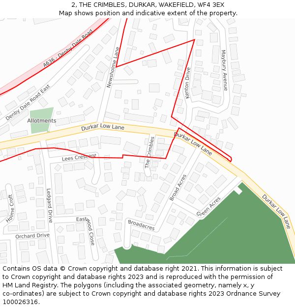 2, THE CRIMBLES, DURKAR, WAKEFIELD, WF4 3EX: Location map and indicative extent of plot