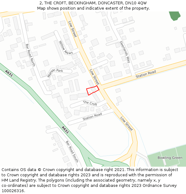 2, THE CROFT, BECKINGHAM, DONCASTER, DN10 4QW: Location map and indicative extent of plot