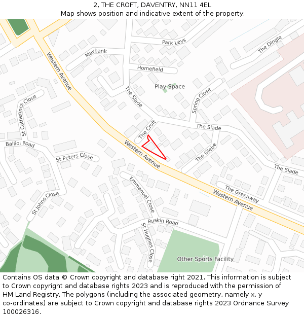 2, THE CROFT, DAVENTRY, NN11 4EL: Location map and indicative extent of plot