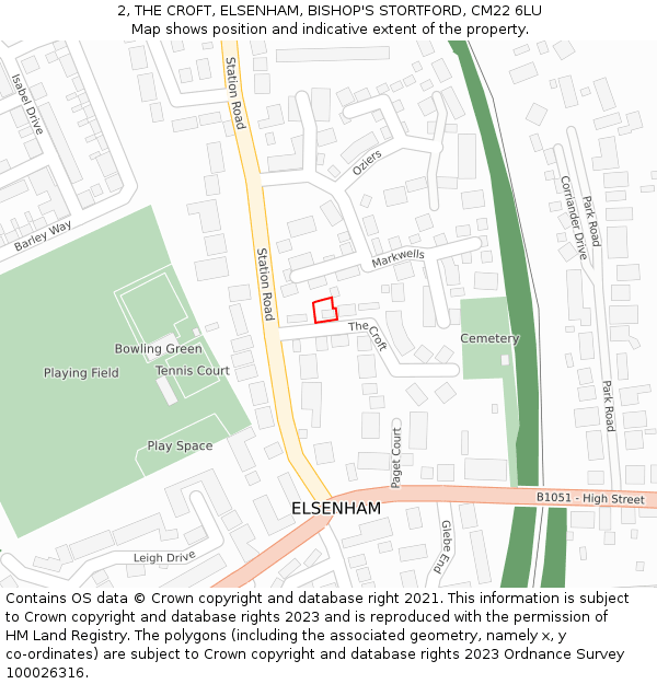 2, THE CROFT, ELSENHAM, BISHOP'S STORTFORD, CM22 6LU: Location map and indicative extent of plot
