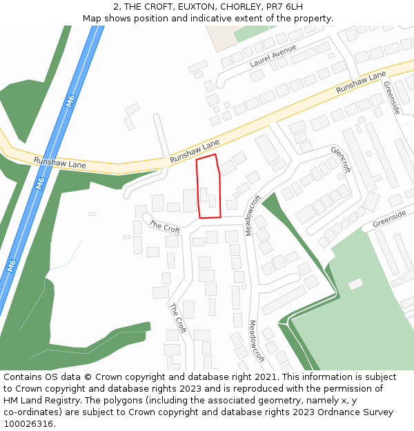 2, THE CROFT, EUXTON, CHORLEY, PR7 6LH: Location map and indicative extent of plot