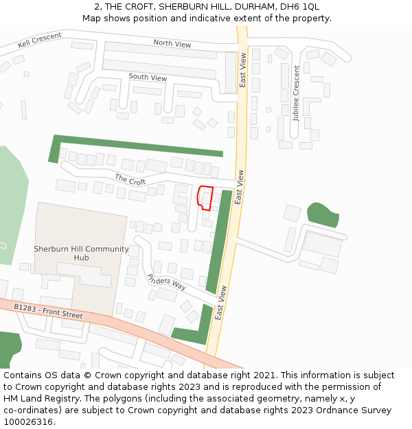 2, THE CROFT, SHERBURN HILL, DURHAM, DH6 1QL: Location map and indicative extent of plot