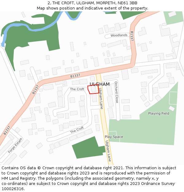 2, THE CROFT, ULGHAM, MORPETH, NE61 3BB: Location map and indicative extent of plot