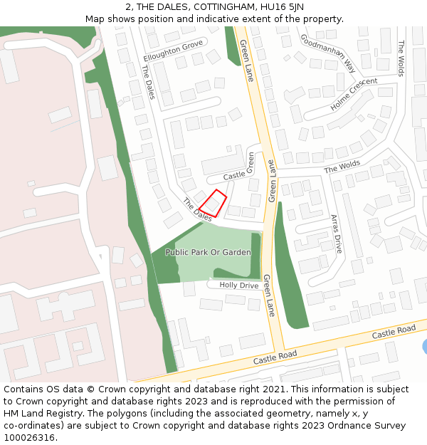 2, THE DALES, COTTINGHAM, HU16 5JN: Location map and indicative extent of plot