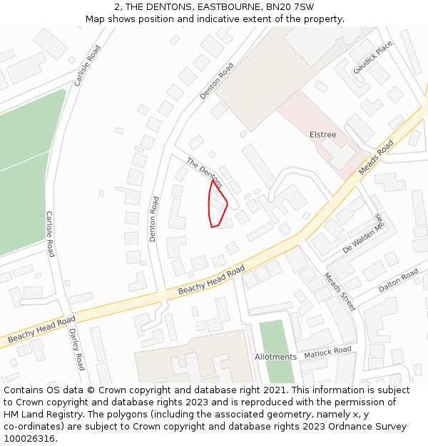 2, THE DENTONS, EASTBOURNE, BN20 7SW: Location map and indicative extent of plot