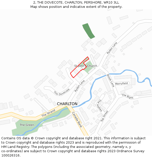 2, THE DOVECOTE, CHARLTON, PERSHORE, WR10 3LL: Location map and indicative extent of plot