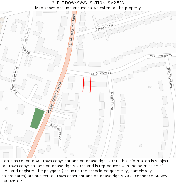 2, THE DOWNSWAY, SUTTON, SM2 5RN: Location map and indicative extent of plot