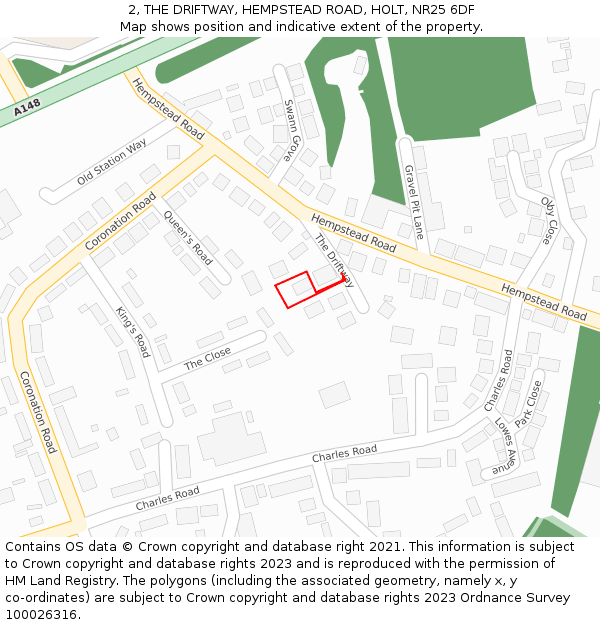 2, THE DRIFTWAY, HEMPSTEAD ROAD, HOLT, NR25 6DF: Location map and indicative extent of plot