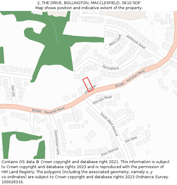 2, THE DRIVE, BOLLINGTON, MACCLESFIELD, SK10 5DP: Location map and indicative extent of plot