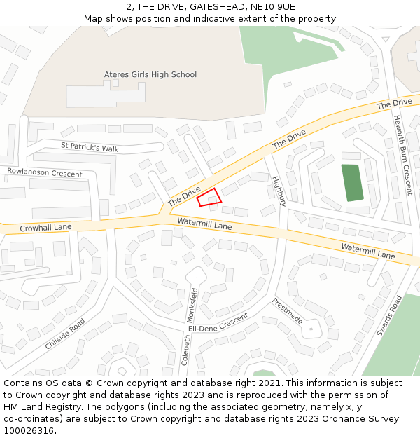 2, THE DRIVE, GATESHEAD, NE10 9UE: Location map and indicative extent of plot