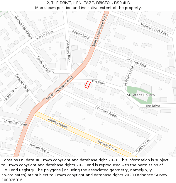 2, THE DRIVE, HENLEAZE, BRISTOL, BS9 4LD: Location map and indicative extent of plot