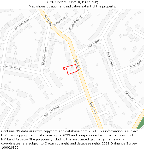 2, THE DRIVE, SIDCUP, DA14 4HQ: Location map and indicative extent of plot