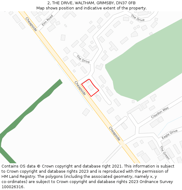 2, THE DRIVE, WALTHAM, GRIMSBY, DN37 0FB: Location map and indicative extent of plot