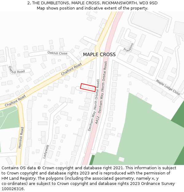 2, THE DUMBLETONS, MAPLE CROSS, RICKMANSWORTH, WD3 9SD: Location map and indicative extent of plot