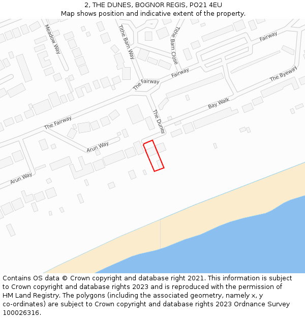 2, THE DUNES, BOGNOR REGIS, PO21 4EU: Location map and indicative extent of plot