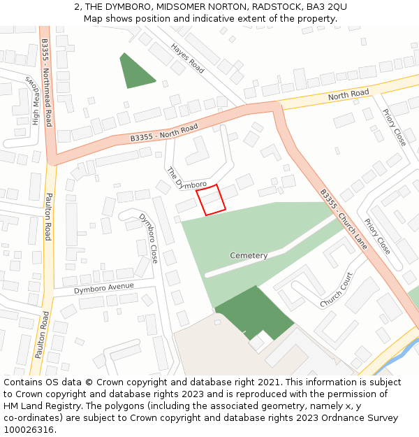 2, THE DYMBORO, MIDSOMER NORTON, RADSTOCK, BA3 2QU: Location map and indicative extent of plot