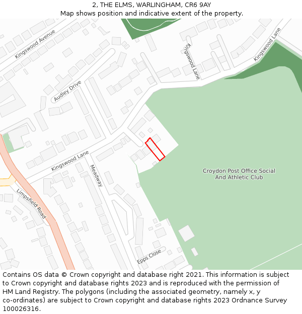 2, THE ELMS, WARLINGHAM, CR6 9AY: Location map and indicative extent of plot