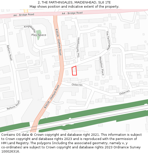 2, THE FARTHINGALES, MAIDENHEAD, SL6 1TE: Location map and indicative extent of plot