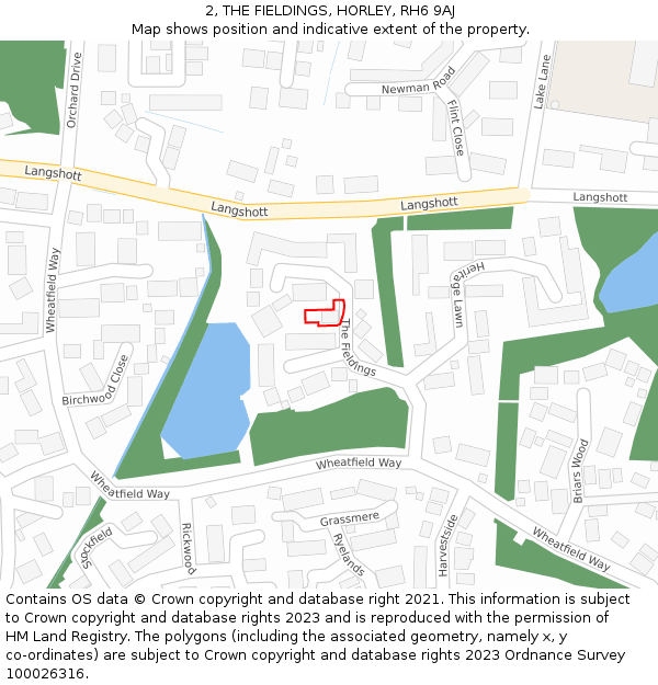 2, THE FIELDINGS, HORLEY, RH6 9AJ: Location map and indicative extent of plot