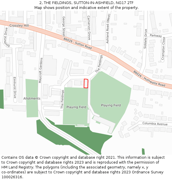 2, THE FIELDINGS, SUTTON-IN-ASHFIELD, NG17 2TF: Location map and indicative extent of plot