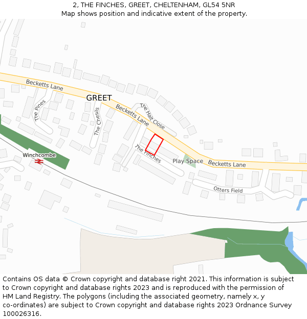 2, THE FINCHES, GREET, CHELTENHAM, GL54 5NR: Location map and indicative extent of plot