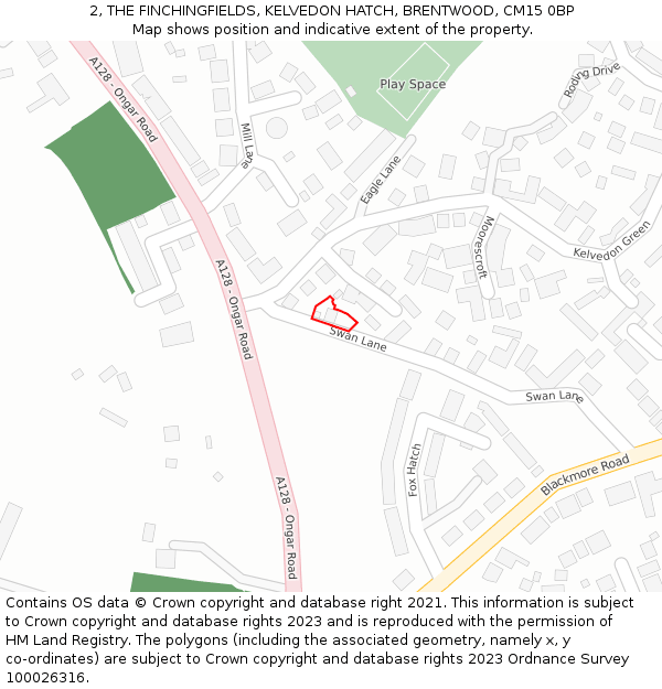 2, THE FINCHINGFIELDS, KELVEDON HATCH, BRENTWOOD, CM15 0BP: Location map and indicative extent of plot