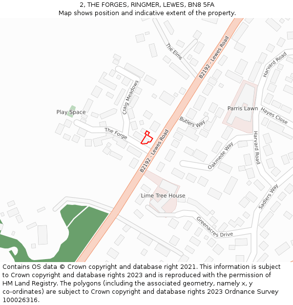 2, THE FORGES, RINGMER, LEWES, BN8 5FA: Location map and indicative extent of plot