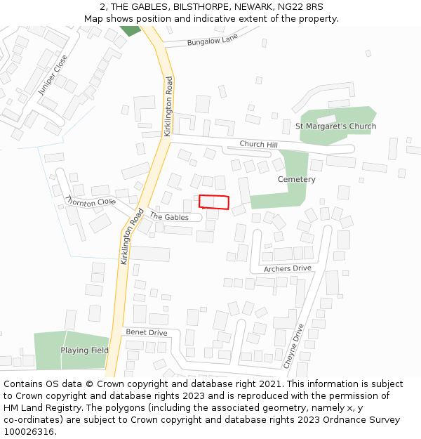 2, THE GABLES, BILSTHORPE, NEWARK, NG22 8RS: Location map and indicative extent of plot