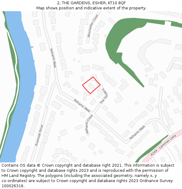 2, THE GARDENS, ESHER, KT10 8QF: Location map and indicative extent of plot