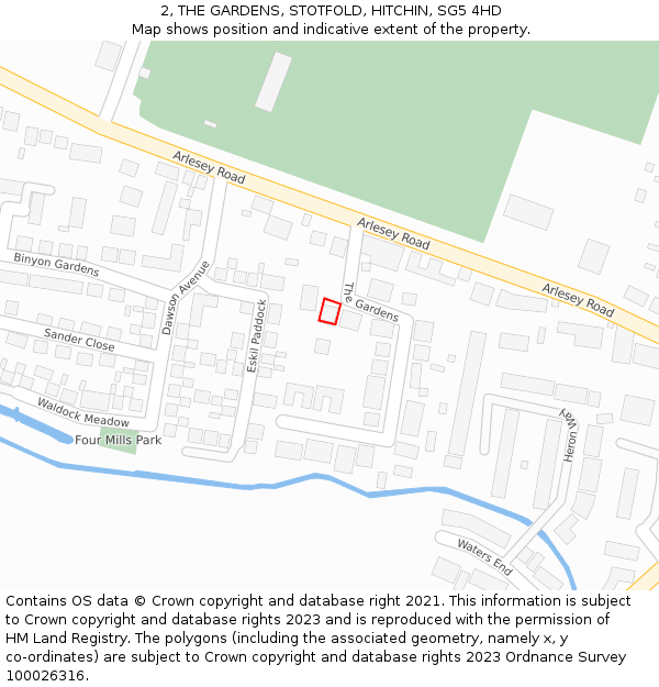 2, THE GARDENS, STOTFOLD, HITCHIN, SG5 4HD: Location map and indicative extent of plot