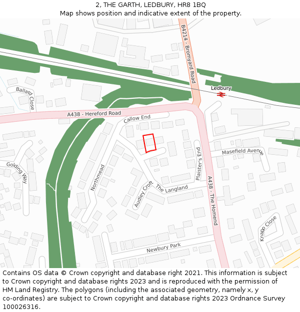 2, THE GARTH, LEDBURY, HR8 1BQ: Location map and indicative extent of plot