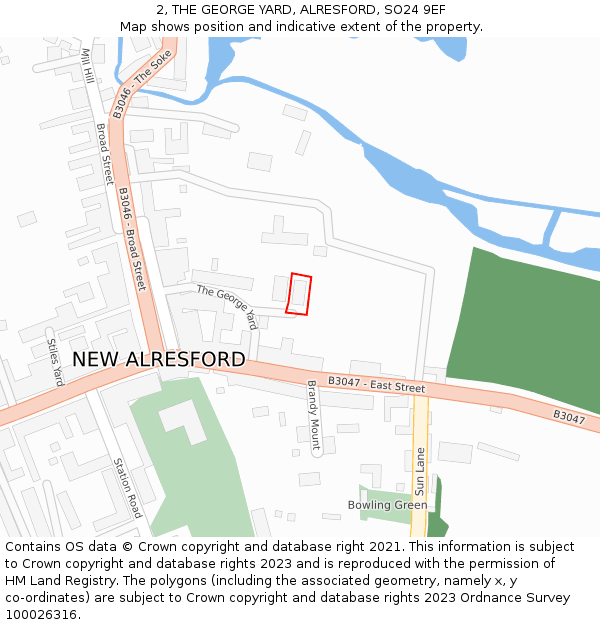 2, THE GEORGE YARD, ALRESFORD, SO24 9EF: Location map and indicative extent of plot