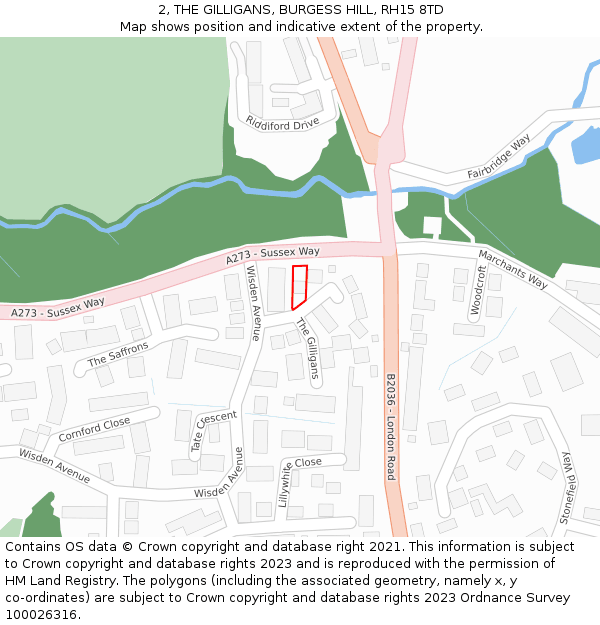 2, THE GILLIGANS, BURGESS HILL, RH15 8TD: Location map and indicative extent of plot