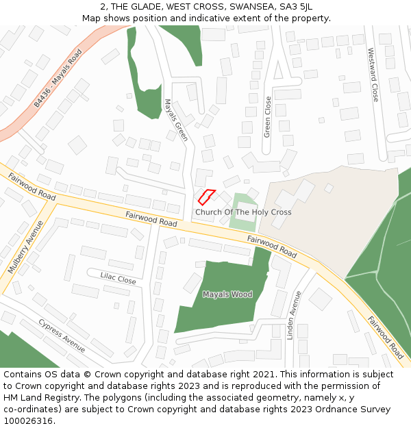 2, THE GLADE, WEST CROSS, SWANSEA, SA3 5JL: Location map and indicative extent of plot