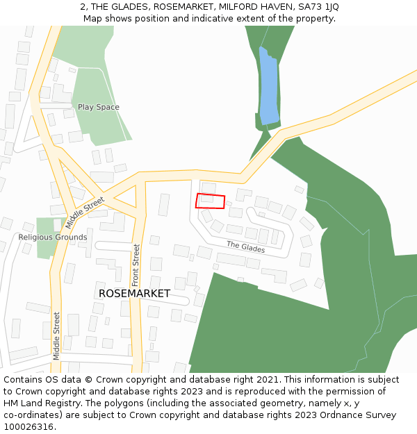 2, THE GLADES, ROSEMARKET, MILFORD HAVEN, SA73 1JQ: Location map and indicative extent of plot