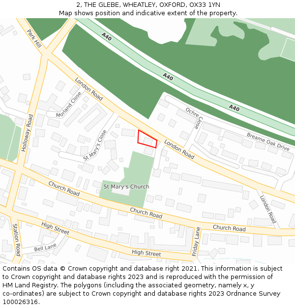 2, THE GLEBE, WHEATLEY, OXFORD, OX33 1YN: Location map and indicative extent of plot