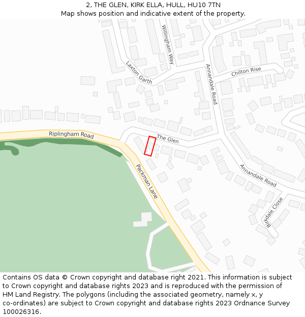 2, THE GLEN, KIRK ELLA, HULL, HU10 7TN: Location map and indicative extent of plot