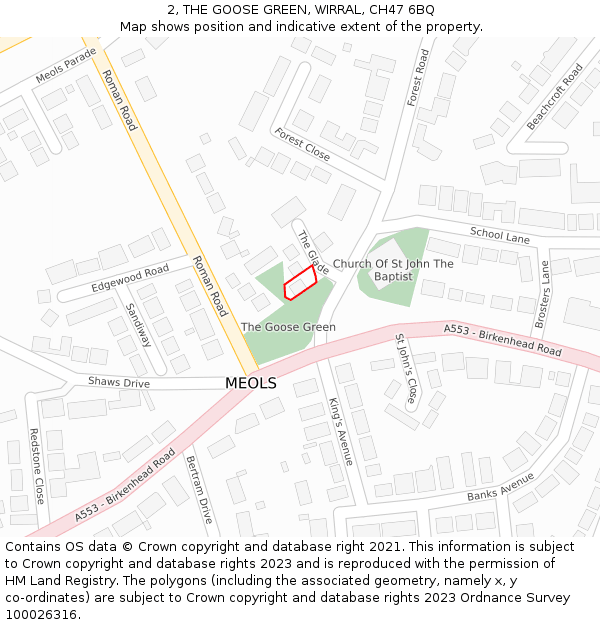 2, THE GOOSE GREEN, WIRRAL, CH47 6BQ: Location map and indicative extent of plot