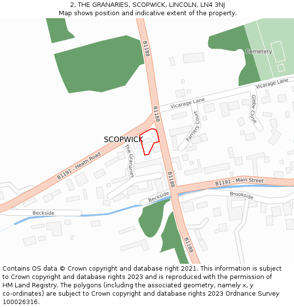 2, THE GRANARIES, SCOPWICK, LINCOLN, LN4 3NJ: Location map and indicative extent of plot