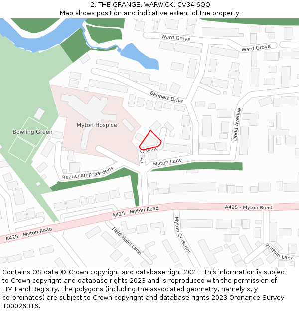 2, THE GRANGE, WARWICK, CV34 6QQ: Location map and indicative extent of plot