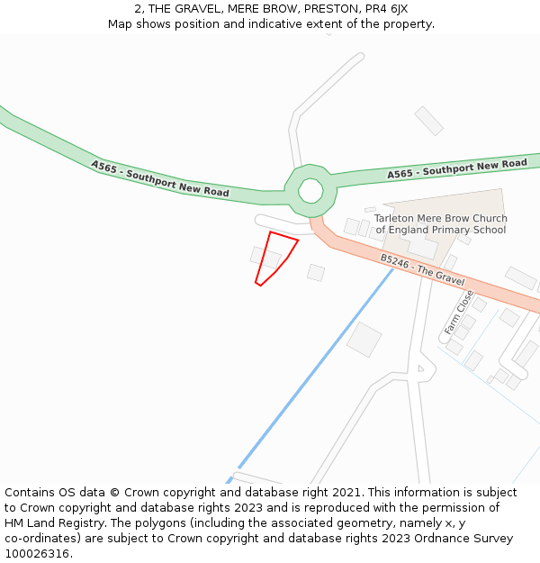 2, THE GRAVEL, MERE BROW, PRESTON, PR4 6JX: Location map and indicative extent of plot