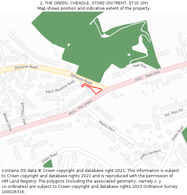 2, THE GREEN, CHEADLE, STOKE-ON-TRENT, ST10 1PH: Location map and indicative extent of plot