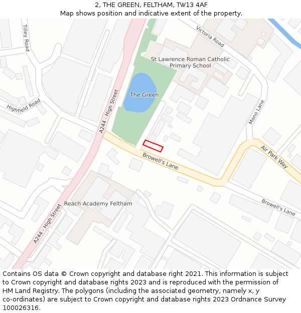 2, THE GREEN, FELTHAM, TW13 4AF: Location map and indicative extent of plot