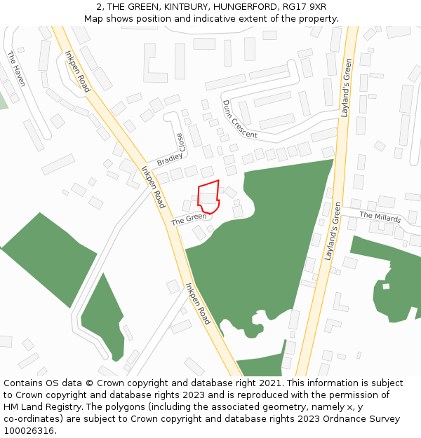 2, THE GREEN, KINTBURY, HUNGERFORD, RG17 9XR: Location map and indicative extent of plot