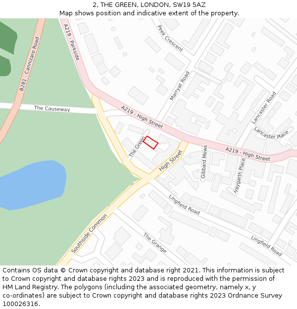 2, THE GREEN, LONDON, SW19 5AZ: Location map and indicative extent of plot