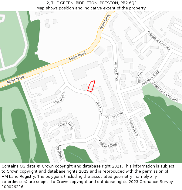 2, THE GREEN, RIBBLETON, PRESTON, PR2 6QF: Location map and indicative extent of plot