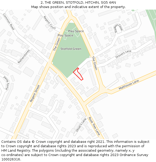 2, THE GREEN, STOTFOLD, HITCHIN, SG5 4AN: Location map and indicative extent of plot