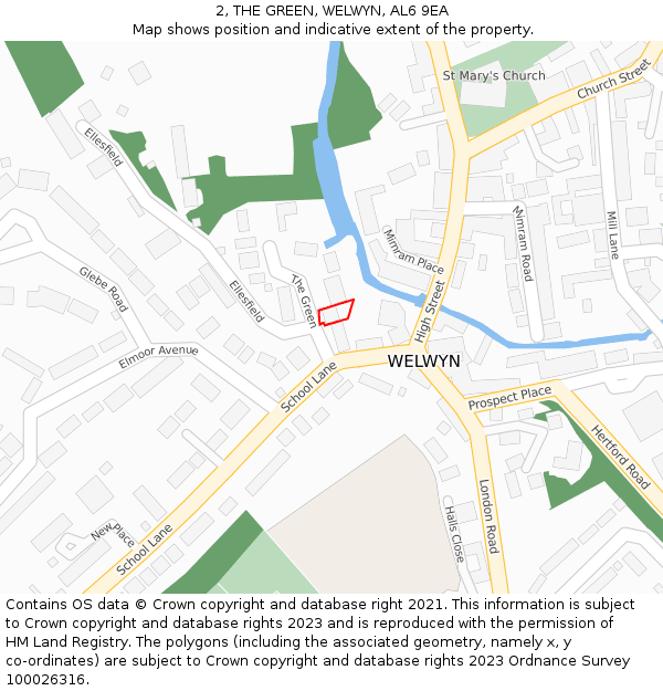 2, THE GREEN, WELWYN, AL6 9EA: Location map and indicative extent of plot