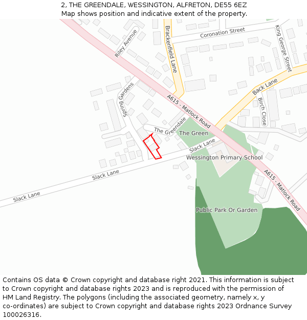 2, THE GREENDALE, WESSINGTON, ALFRETON, DE55 6EZ: Location map and indicative extent of plot