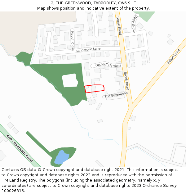 2, THE GREENWOOD, TARPORLEY, CW6 9HE: Location map and indicative extent of plot